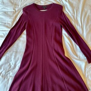 Ann Taylor Burgundy Long Sleeve Fit and Flare Dress